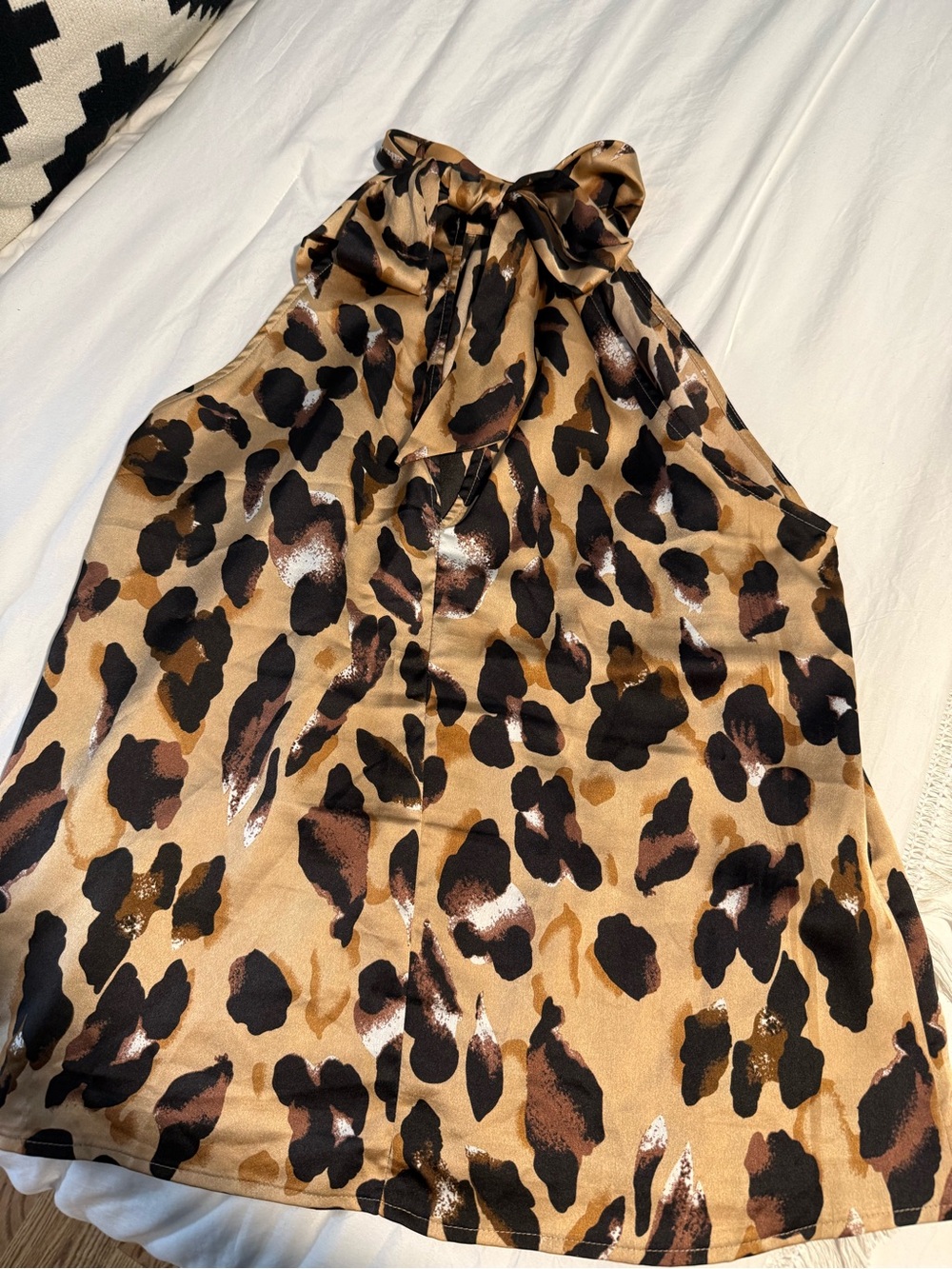Leopard Print Halter Neck Women's Top - Tan/Black